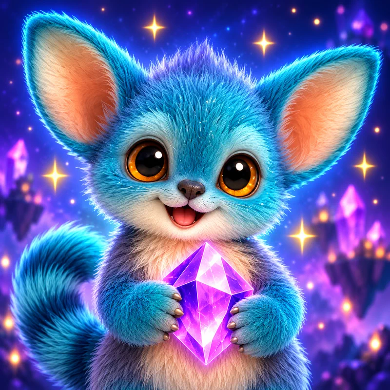 Miri holding a crystal in the Mini Game Mania arcade